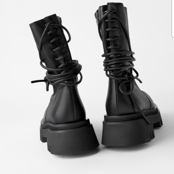 NWT Zara Lace Leather Ankle Boots with Lug Sole - Picture 11 of 12
